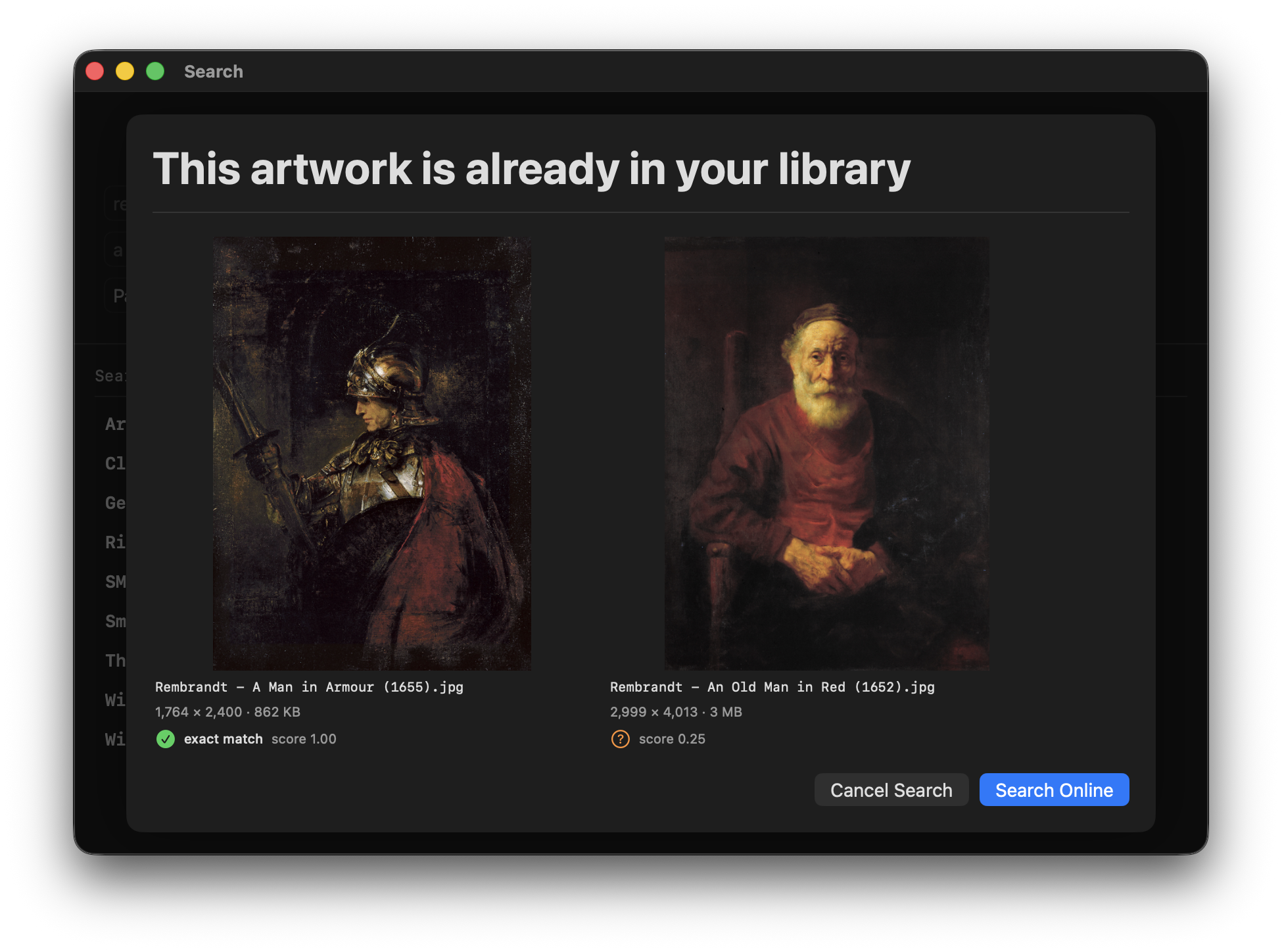 ArtFetcher first checks your existing library.