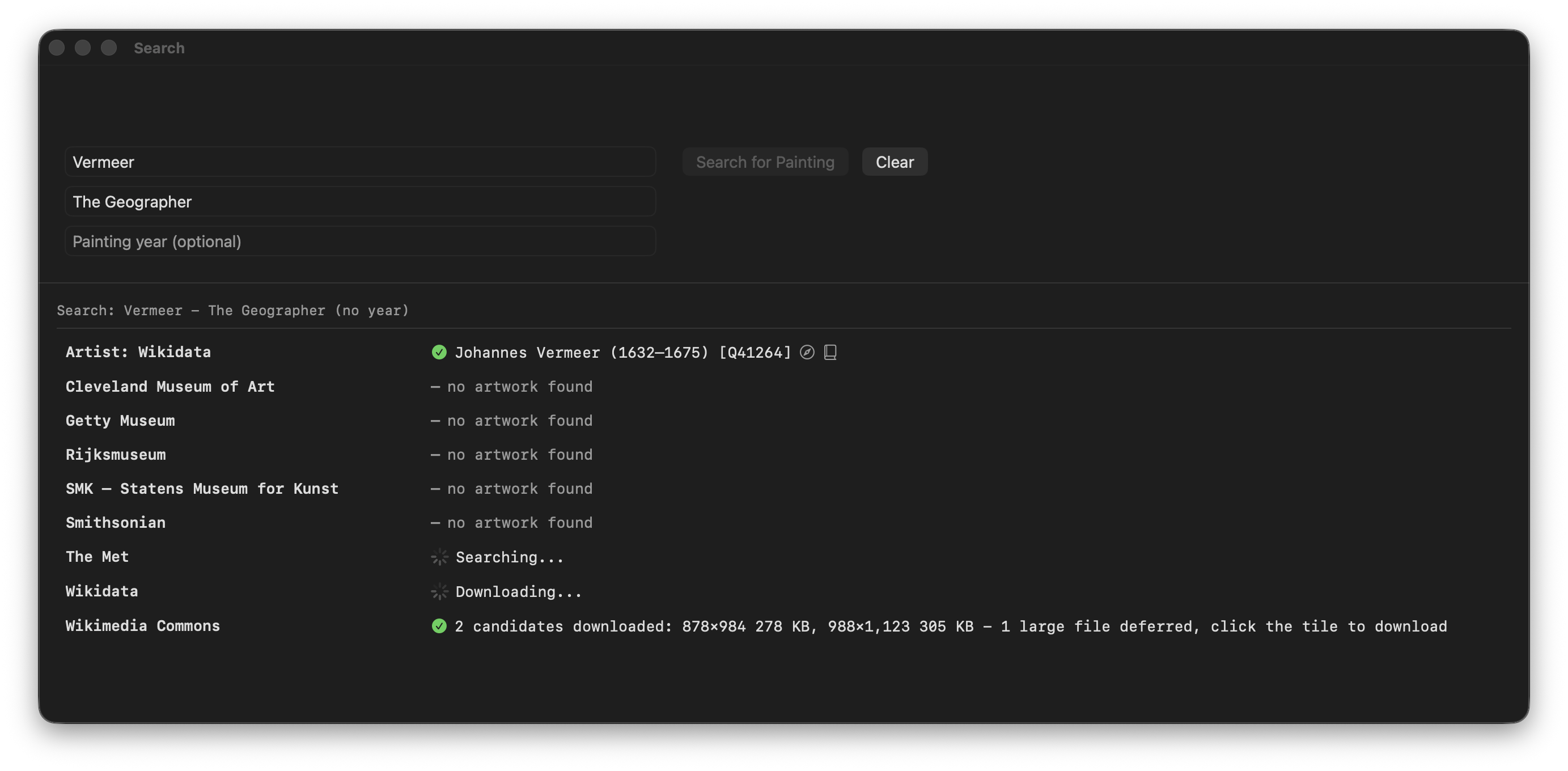 The Search window, with a search in progress.
